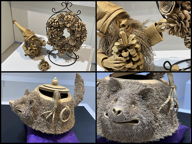 ダンボールアートの作品 妖精やたぬき